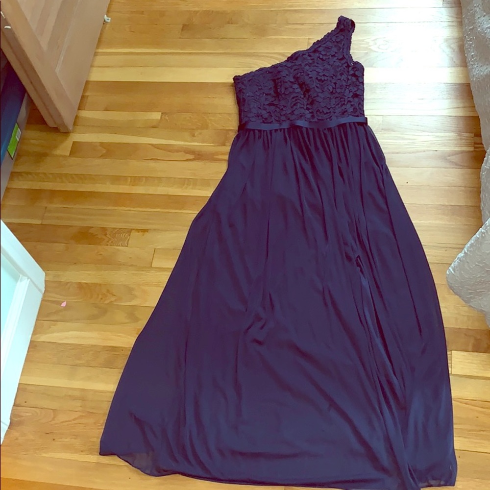 NWOT David’s Bridal Navy one shoulder dress
